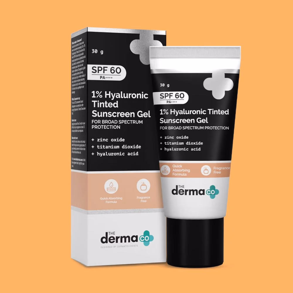 1% Hyaluronic Tinted Sunscreen Gel with SPF 60 & PA++++ for Broad Spectrum Protection