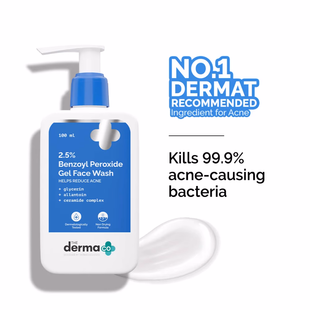 2.5% Benzoyl Peroxide Gel Face Wash with Glycerin & Allantoin for Active Acne